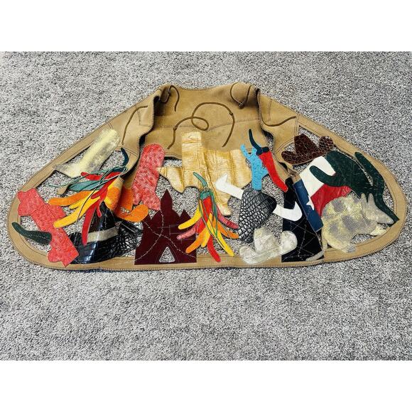 RARE Custom Leather Applique Texas Scenic Suede Vest Lifestyle Texan Cowboy - Picture 8 of 14